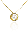 Marilisi artisan fine jewelry White Pearl Yellow Gold Necklace pearls are set in gold frames front