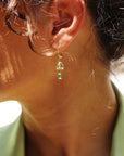 Beautiful Model in Green Suit is wearing emerald Earrings Chviruli by Marilisi