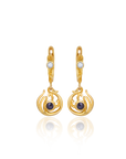 Pair of gold earrings with gemstones on a white background