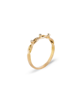 Gold ring with a subtle design on a white background