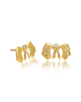 Gold butterfly-shaped earrings on a white background