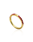 Gold ring with red gemstones on a white background