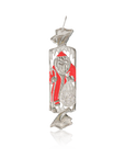 Sterling silver Christmas ornament featuring a sculptural red Santa Claus figure with red enamel accents and handcrafted decorative detailing.