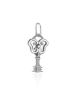 Silver key-shaped pendant on a white background