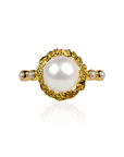 Marilisi artisan fine jewelry White Pearl Yellow Gold Ring pearls are set in gold frame for collectors