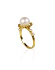 Marilisi artisan fine jewelry White Pearl Yellow Gold Ring pearls are set in gold frames side