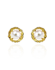 Marilisi artisan fine jewelry White Pearl Yellow Gold stud earrings pearls are set in gold frames front