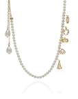 Marilisi artisan fine jewelry White Pearl Yellow Gold Charms Necklace front