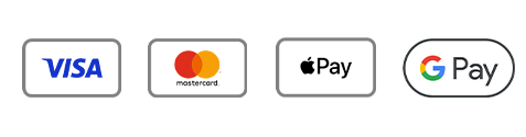 Logos of Visa, Mastercard, Apple Pay, Google Pay, and PayPal on a white background