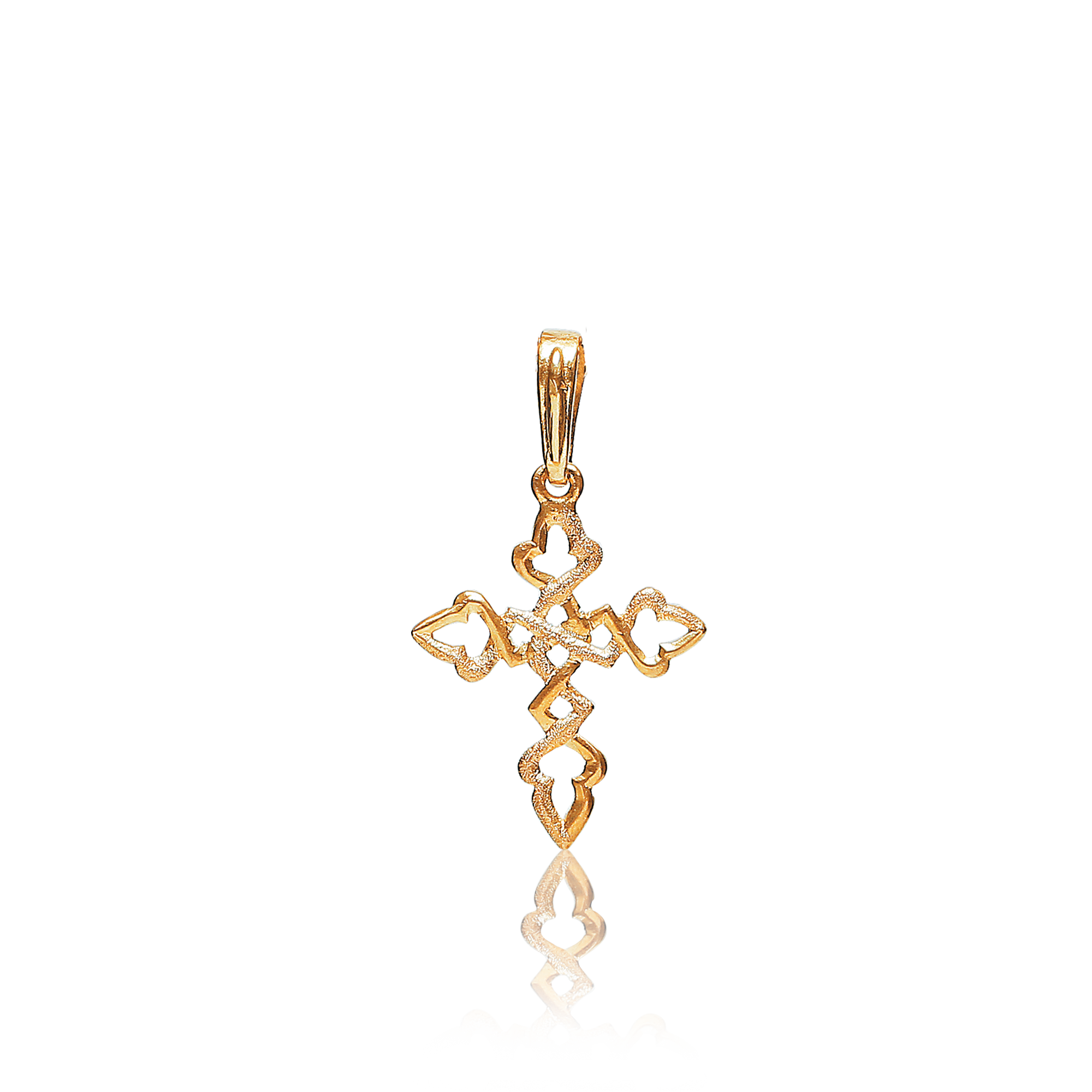 Gold cross pendant on a white background