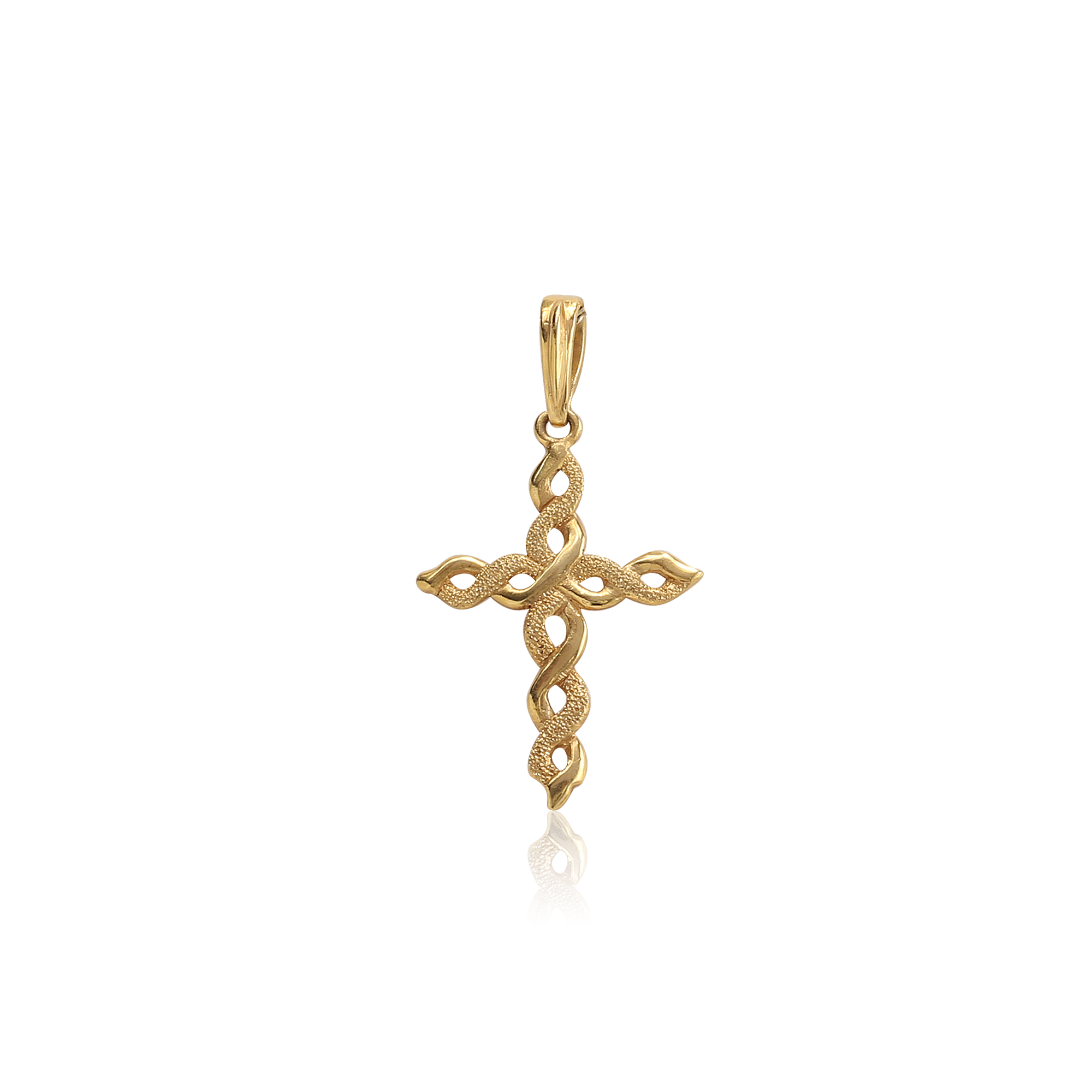 Gold cross pendant on a white background