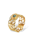 Sculptural gold openwork ring with pearls and diamonds by Marilisi Jewelry House, fine artisan craftsmanship