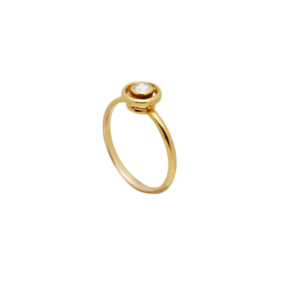 Gold ring with a small diamond on a white background
