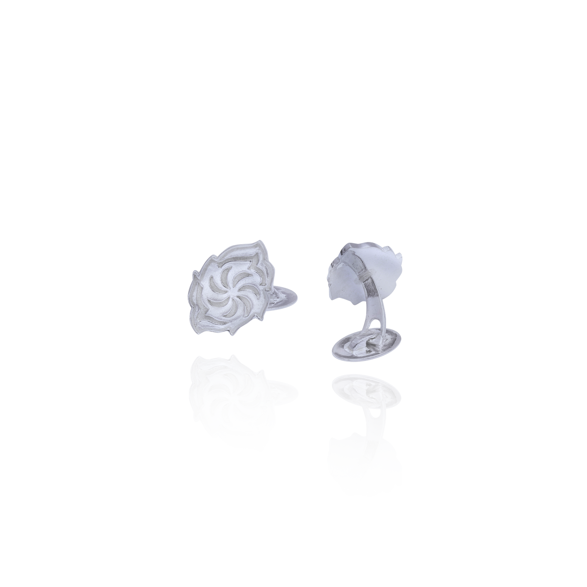 Sterling silver cufflinks featuring swirling ornamental motifs inspired by traditional Georgian geometric patterns.