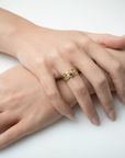 Marilisi artisan fine jewelry Armor Ring White Pearls Black pearls Diamond Yellow Gold front
