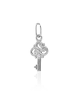 Silver key-shaped pendant on a white background