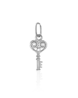 Silver key-shaped pendant on a white background