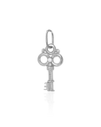 Silver key-shaped pendant on a white background