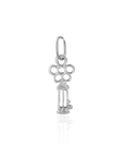 Silver key-shaped pendant on a white background
