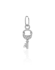 Silver key-shaped pendant on a white background