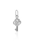 Silver key-shaped pendant on a white background