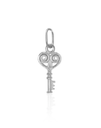 Silver key-shaped pendant on a white background