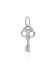 Silver key-shaped pendant on a white background